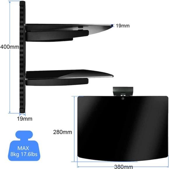 Speaker Mount,Floating Glass Shelf Wall Mount Bracket for DVDPlayers/Cable Boxes - Picture 3 of 6